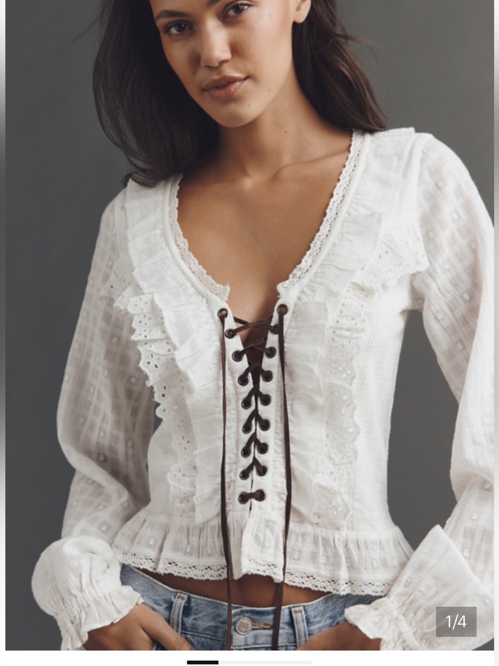 Pilcro 🌟Anthropologie🌟 White Lace-Trim Peasant Blouse with Corset Tie NWT